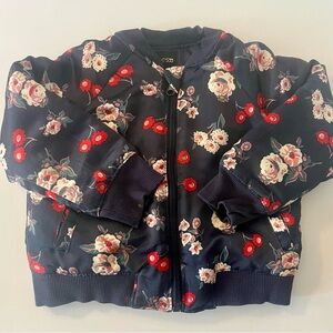 Kids Navy Floral Bomber Jacket